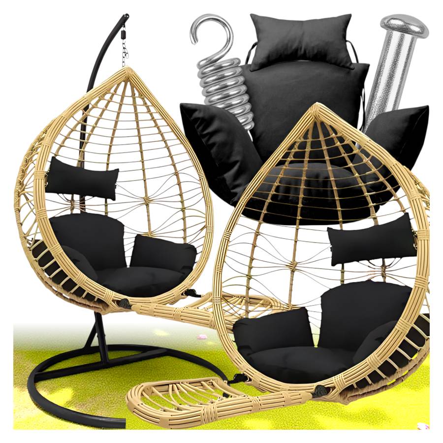 FOTEL WISZACY KOKON  ROMA BLACK BEIGE  FOOTREST LUX G1150 (Z PODNOZKIEM NA NOGI)